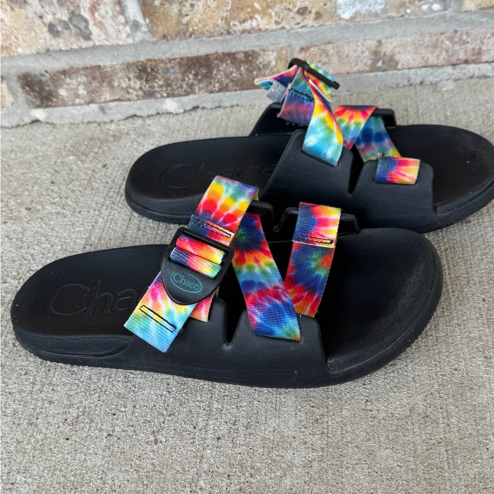 Chaco Rainbow Tie Dye Black Strappy Sandals